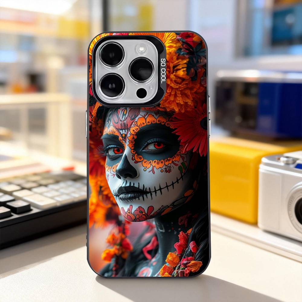 Dead Mexican Catrina Skull For iPhone 11,12,13,14,15,16,17,Pro,Max,Plus,E,Air,Mini Phone Case IMD Matte Black