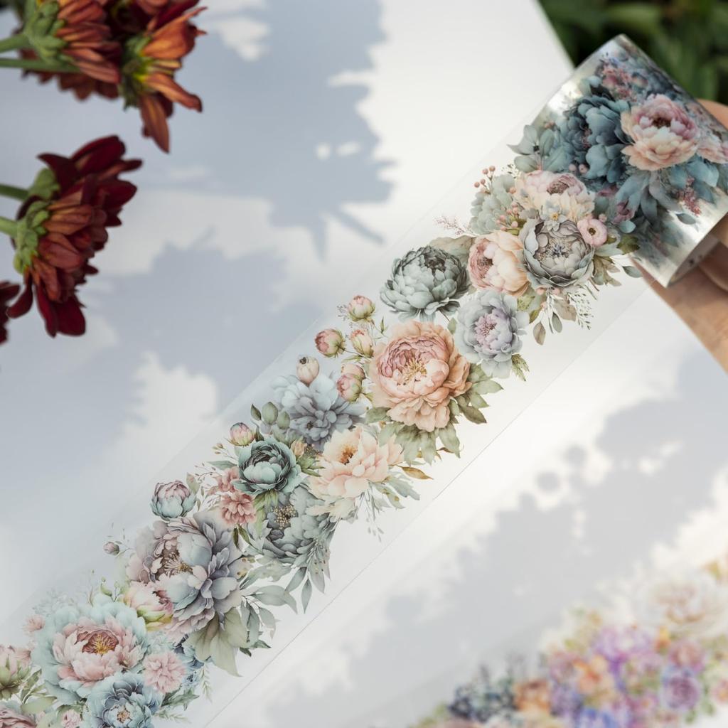 Alideco Masking Cute Floral Plant 50mm Wide X 2m PET Adhesive Wide Stylish Masking Sticker 6-Pack Tape, Design, Landscaping, Clear, Water-Resistant,