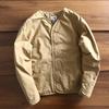 Japanese Vintage Collarless Cotton Workwear Jacket for Men - Autumn/Winter Solid Color Casual Outerwear