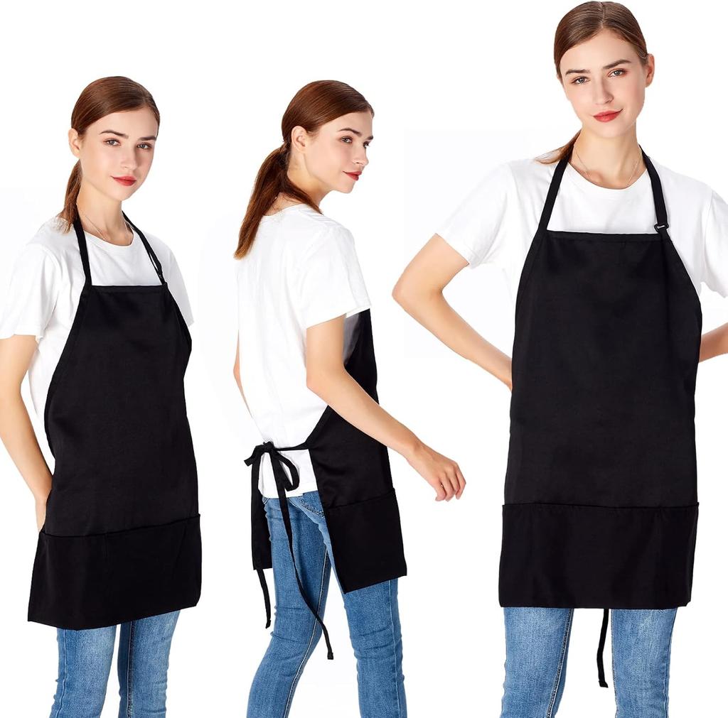 2 Pack 3 Pockets Adjustable Bib Apron Chef Kitchen Cooking Aprons For Women Men Black