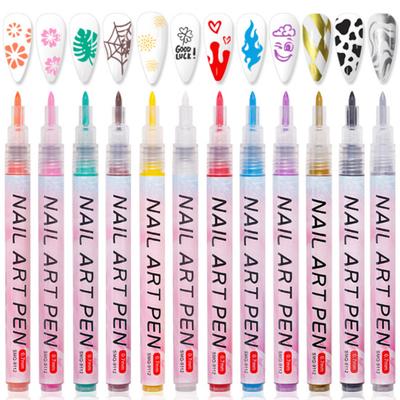 Nail Art Zeichenstift, satte Farben, feine Spitze, schnell trocknend, Presstyp, auslaufsicher, DIY-Werkzeuge, Nagelfarben-Zeichnungsliner, Punktierstift, Nagelzubehör