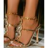 Fashion Luxury Women's Shoes Street Style Gold Silver High Heels Pointed Toe Womens Sandals Sexy Crystal Buckle Strap Banquet Prom Shoes