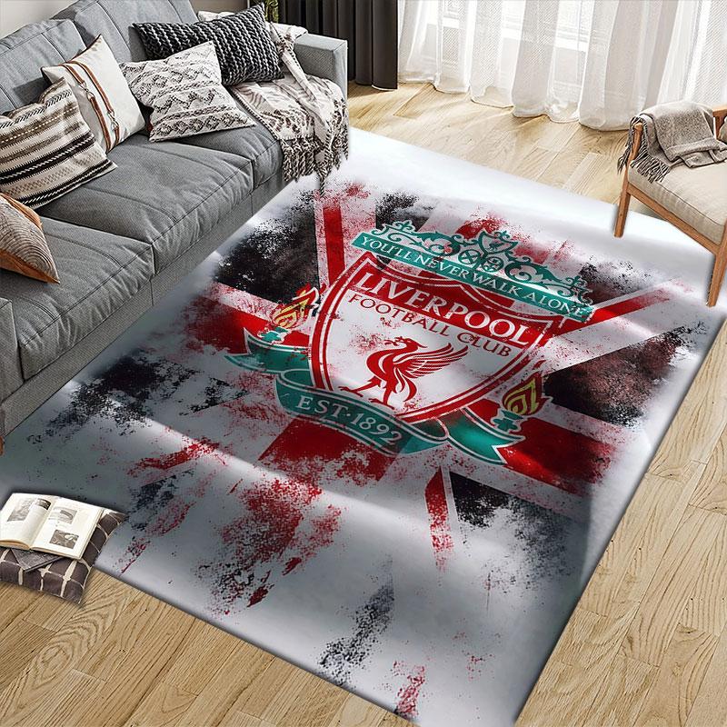 Liverpool Flannel Printed Carpet, Home Sofa Decoration for Living Room & Bedroom, Non‑Slip Play Flannel Floor Mat for Game Room
