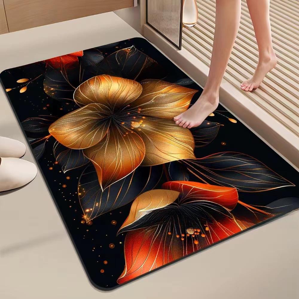 Flower Printing Bathroom Thickening Mat Bath Non-slip Carpets In Wash Basin Bathtub Side Floor Rug Shower Room Doormat Memory Foam 3D Pad