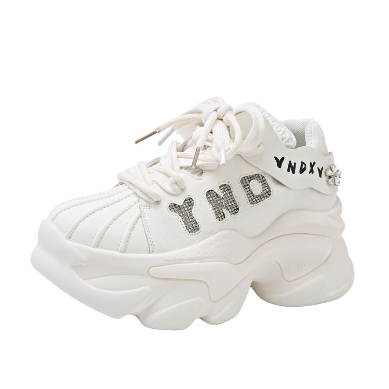 Fashion 8CM Microfiber Leather Bling Sneakers New 2025 Autumn Thick Soled Sports Dad Shoes Diamond Breathable Casual Chunky Shoes