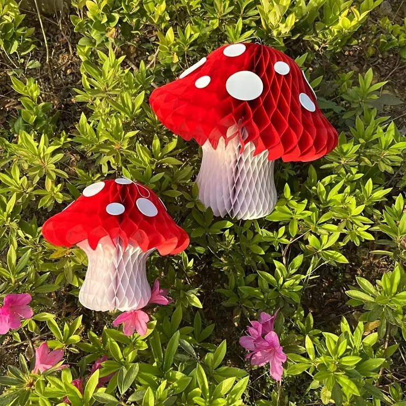 Kreative Pilz Wabenkugel 3D Hängeornament für Indoor Partys Waldthema Geburtstag Hochzeit Dschungel Wunderland Deko Aufbau