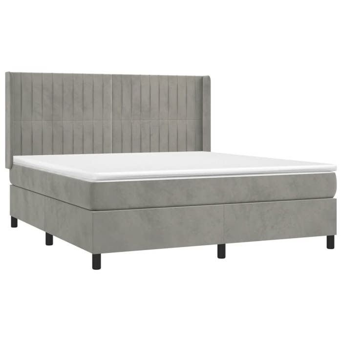 3132813 vidaXL Lit à sommier tapissier et matelas Gris clair 180x200cm Velours