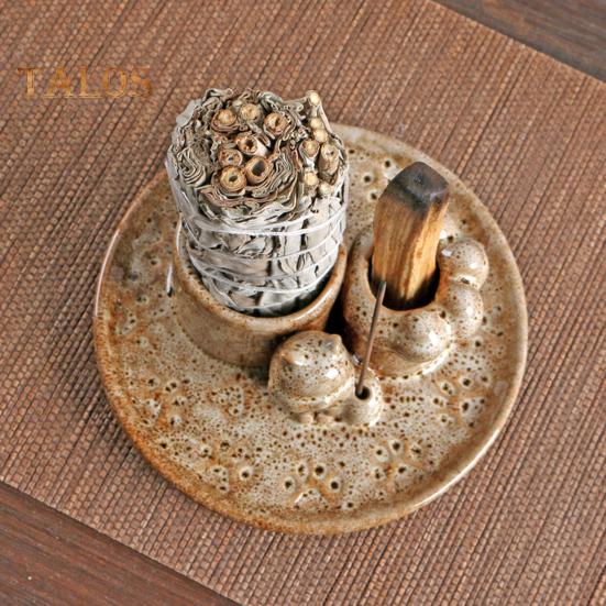 Palo Santo Halter 4-in-1 Räuchergefäß Kerzenhalter Keramik Räucherhalter Aschefänger Schale für Meditation Yoga-Raum Schlafzimmer