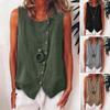 Women Tops Crew Neck Sleeveless Side Buttons Decor Asymmetric Design Pullover Tops Pure Color Loose Fit Summer Vest