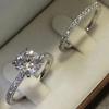 2pcs Set Classic Trendy Four Claws Double Layer Fold Wear Zircon Rings for Women Luxury Crystal Bride Wending Jewelry Set Gifts