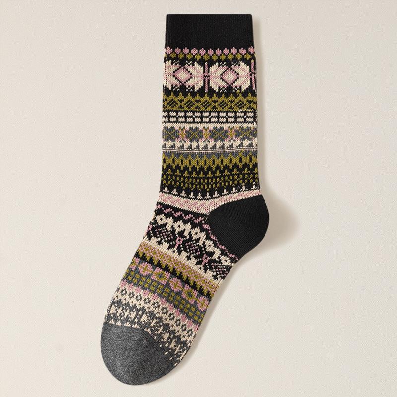 

Retro Women s Ethnic Style Mid-Calf Socks - Boneless Combed Cotton for Sports, Autumn & Winter Trends One Size