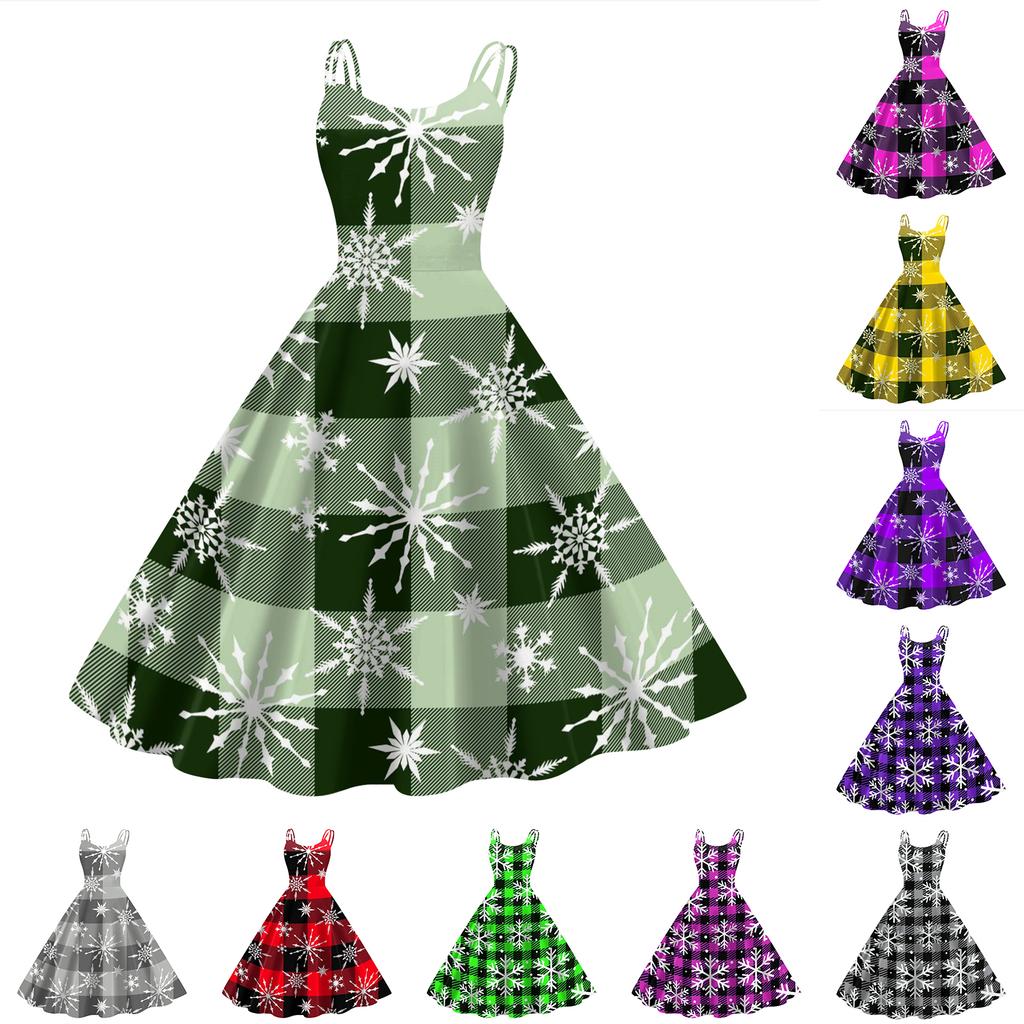 Women's Fashion Casual Christmas Print Sexy Off-the-shoulder Punk Retro Dress