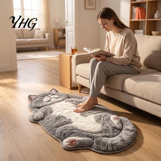 Washable Entryway Runner Sleeping Cat Rug, Ultra Absorbent Plush Bath Mat, Cute Kitty Kitchen Carpet Area Non-slip Door Mat for Bathroom Bedroom Home