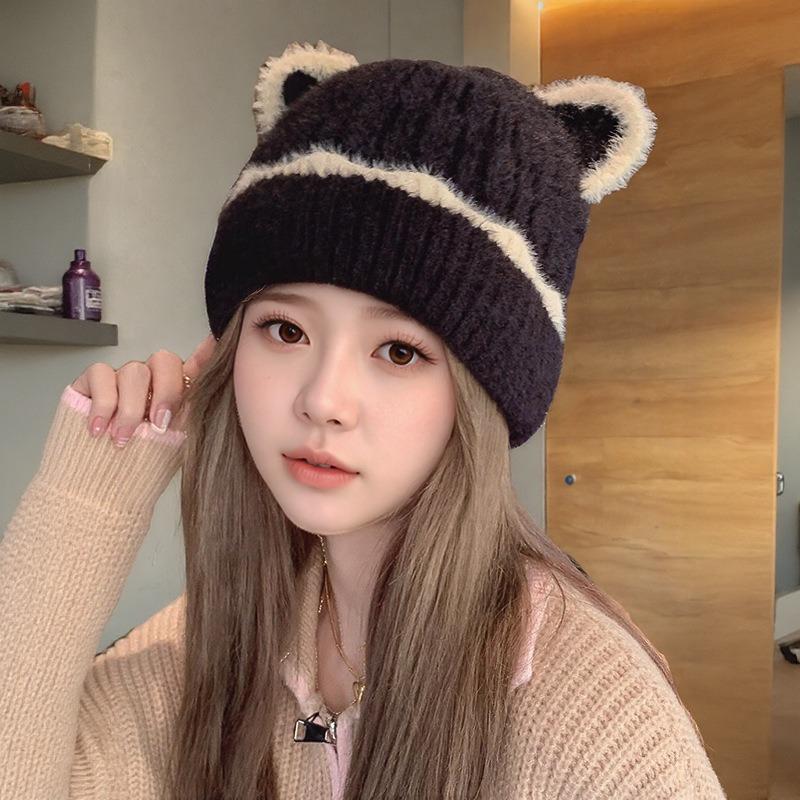 Women S Knit Hat With Panda Ears Warm Cute Korean Japanese Style