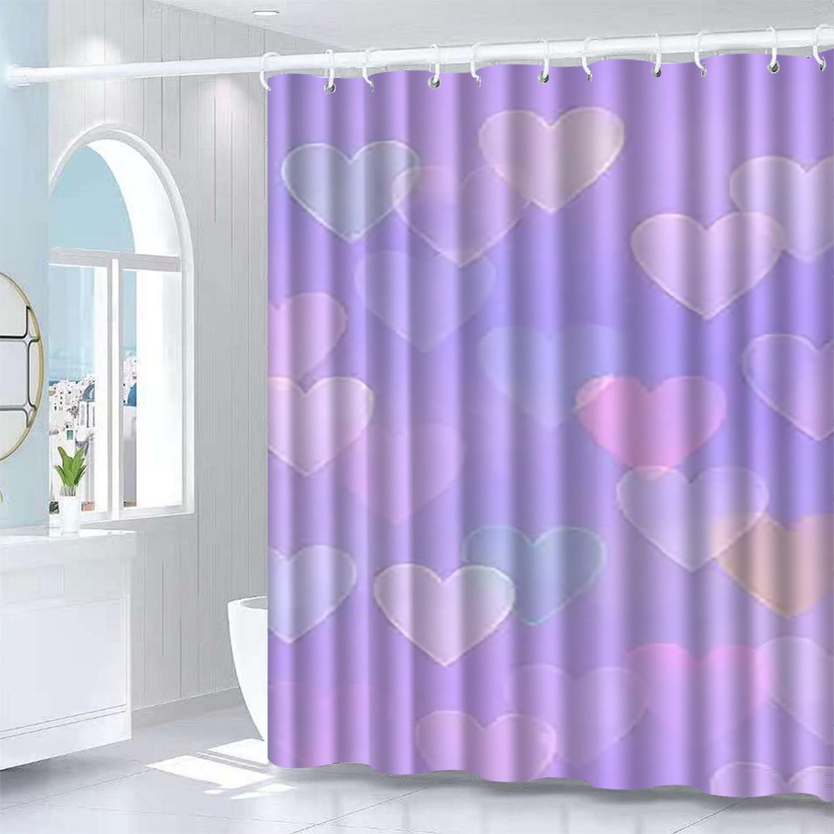 

1Pc Romantic Love Heart Pattern Shower Curtain, Water-Resistant Polyester Knit, All-Season Arts Theme,Elegant Bathroom Decor W60H190(CM)-1 Pcs