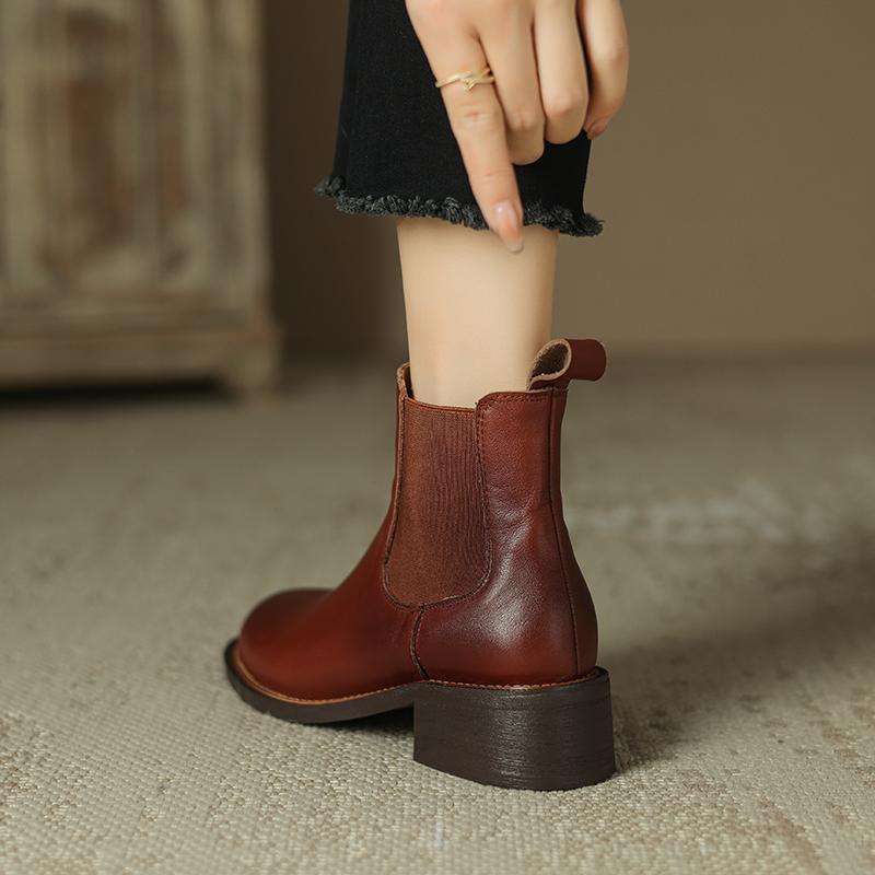 Krazing Pot Cow Skin Autumn Winter Shoes Concise Thick Heels Size 43 Size 42 Chelsea Boots Round Toe Slip on Retro Ankle Boots