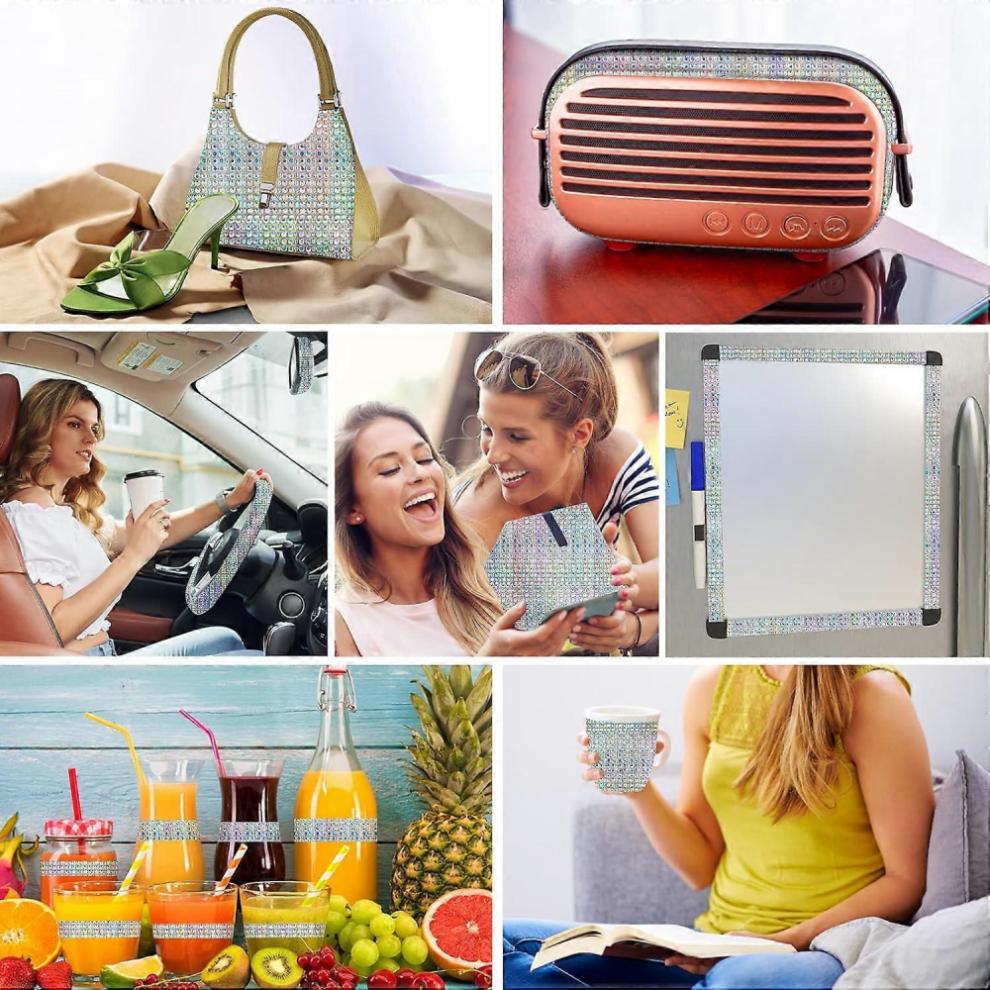 1 Rolle Selbstklebende Strass-Streifen, Strass-Bänder, Selbstklebende Strass-Bänder, Diamant-Bänder, Silberne Pailletten