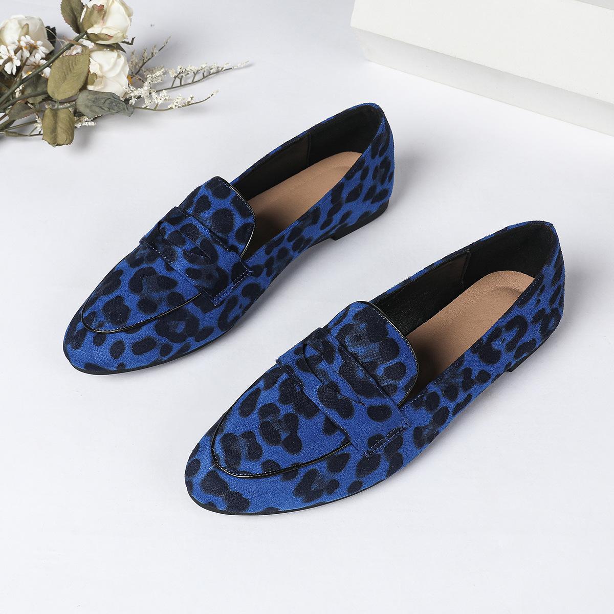 

Женская обувь больших размеров - весна и осень, круглая носовая часть, плоская подошва, леопардовый принт, одинарные туфли, нескользящая подошва 45 темно-синий