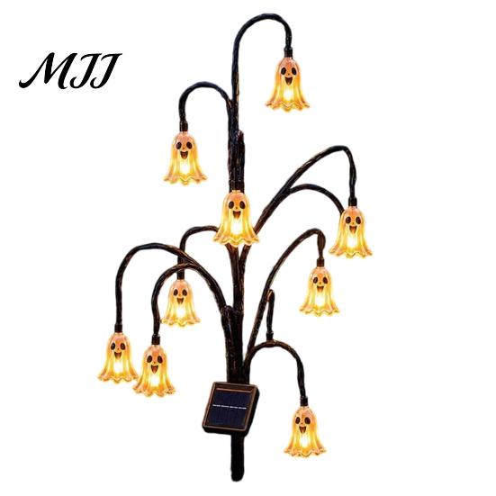 Garden Gifts for Halloween Solar Tree Stump Light, Powered Stake Twinkling Light Black Cat Porch Accents with Ghost Pumpkin Ornaments, Vintage Glowing