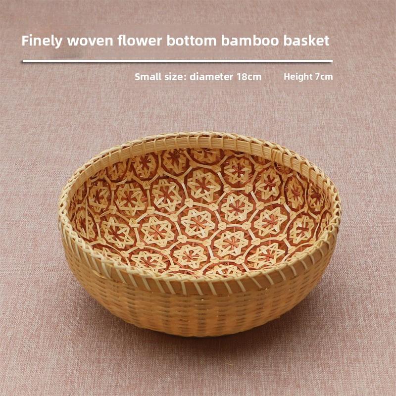 

Kitchen Home Use Round Hand Woven Bamboo Storage Basket Rustic Foldable Basket for Fruit Snack Vegetable & Dirty Clothes Frame
