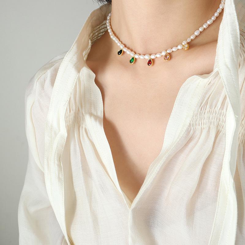 Unisex Baroque Freshwater Pearl Necklace with Crystal Inlay