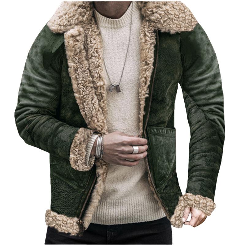 Winter Nieuwe Jas voor Heren met Geïntegreerde Furs Verdikte Imitatieleer Fleece Bedrukte Jas