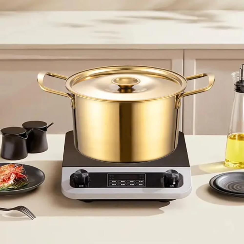 Stainless Steel Korean Ramen Pot Double Handle Soup Cooking Pot Kitchen Cookware Stew Pot Noodles