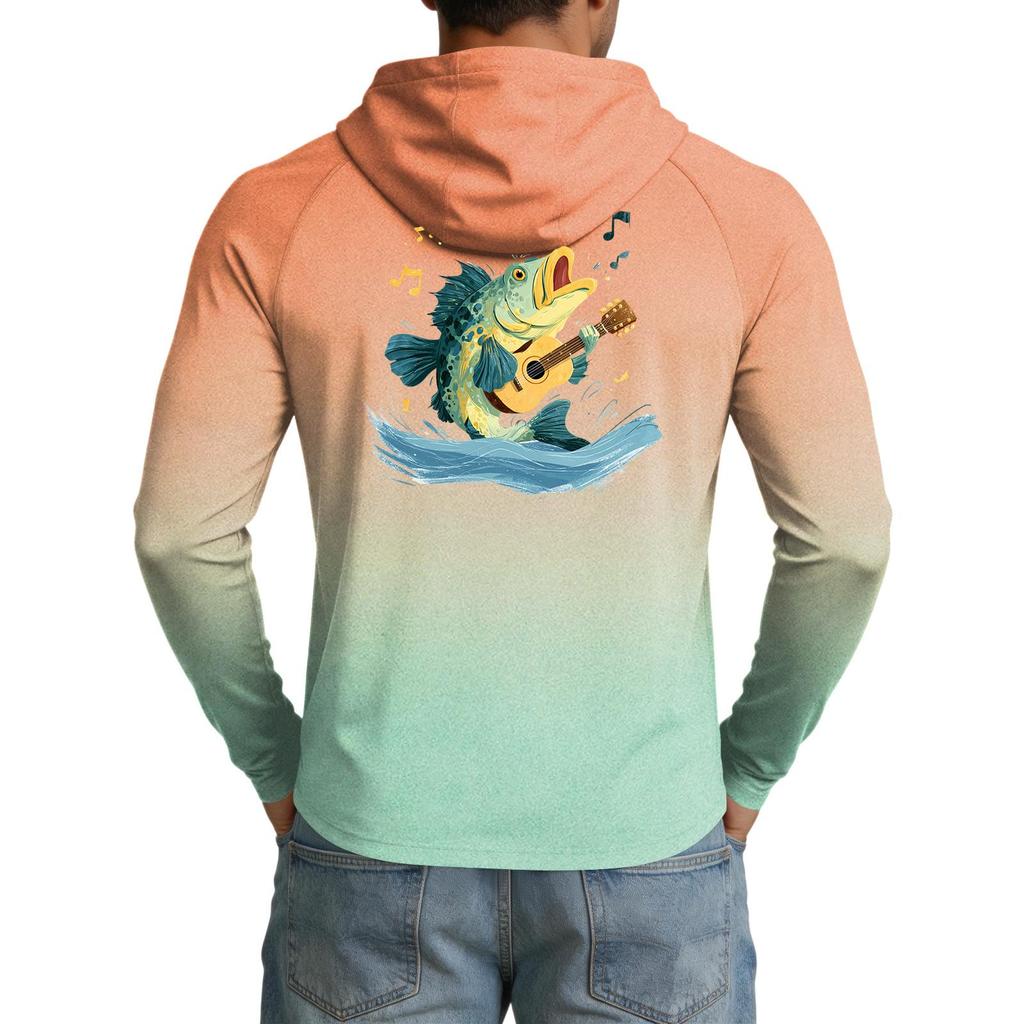 Men's UPF50+ Sun Protection Shirt Lightweight Stretch Long Sleeve Hooded Outdoor Fishing Sports Top with UV Blocking Fabric