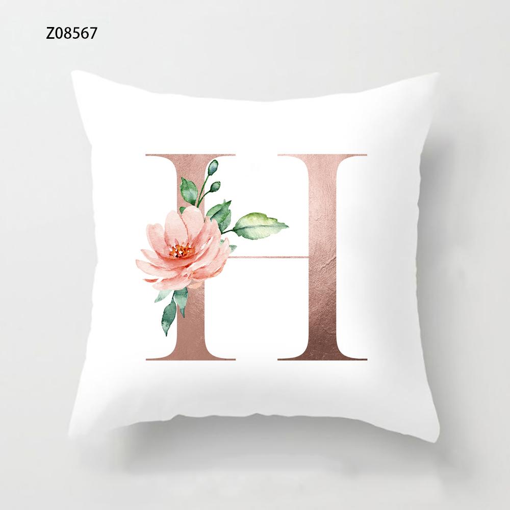 Pink Initials A B C Pillowcase Alphabet Flowers Home Sofa Decor Cushion Cover Living Room Bedroom Bed Decorative Pillow Cover