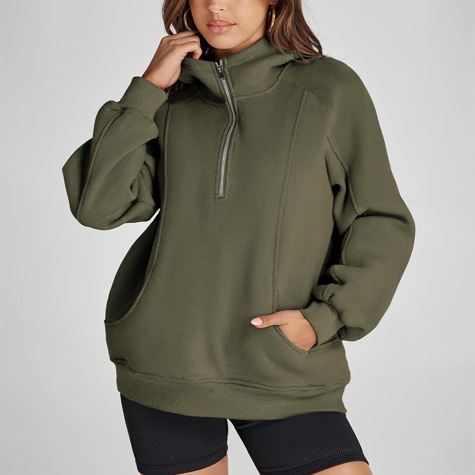 

Женские толстовки с капюшоном, свободные толстовки с короткими рукавами и застежкой-молнией, повседневные толстовки с капюшоном и длинными рукавами L армия зеленый