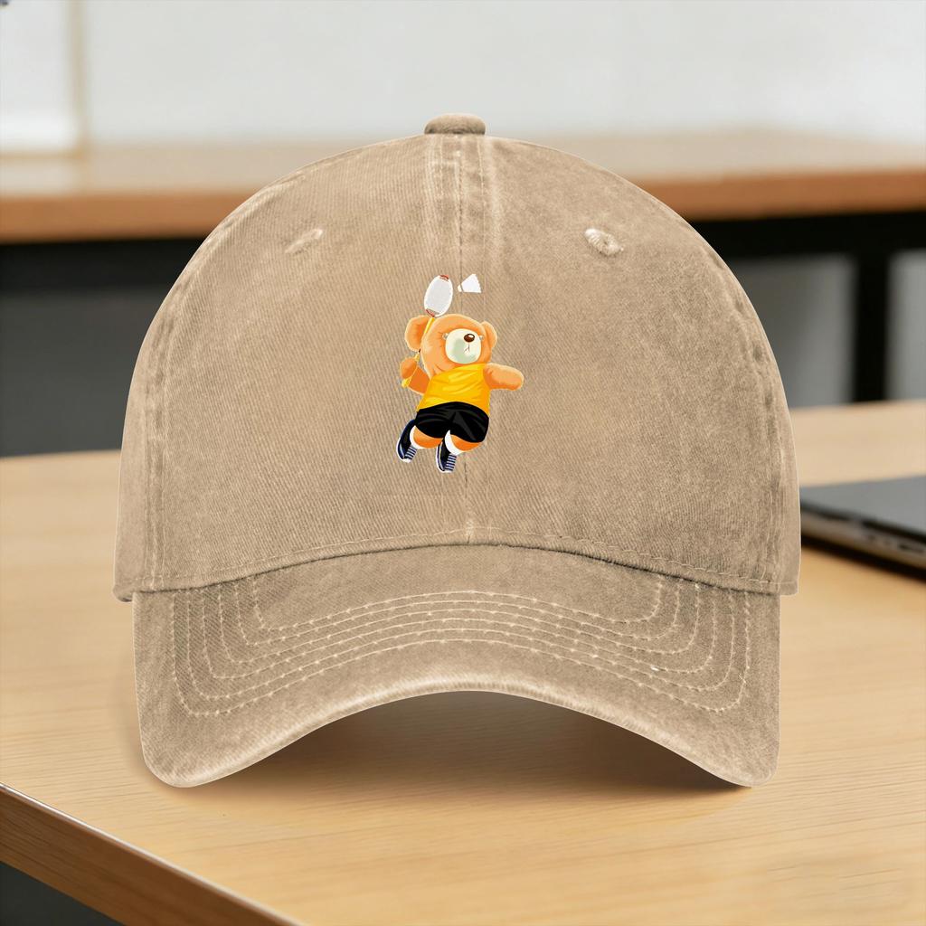 Teddy Bear Playing Badminton Print Casual Baseball Cap Summer for Young Unisex And Women Trucker Hat SunProof
