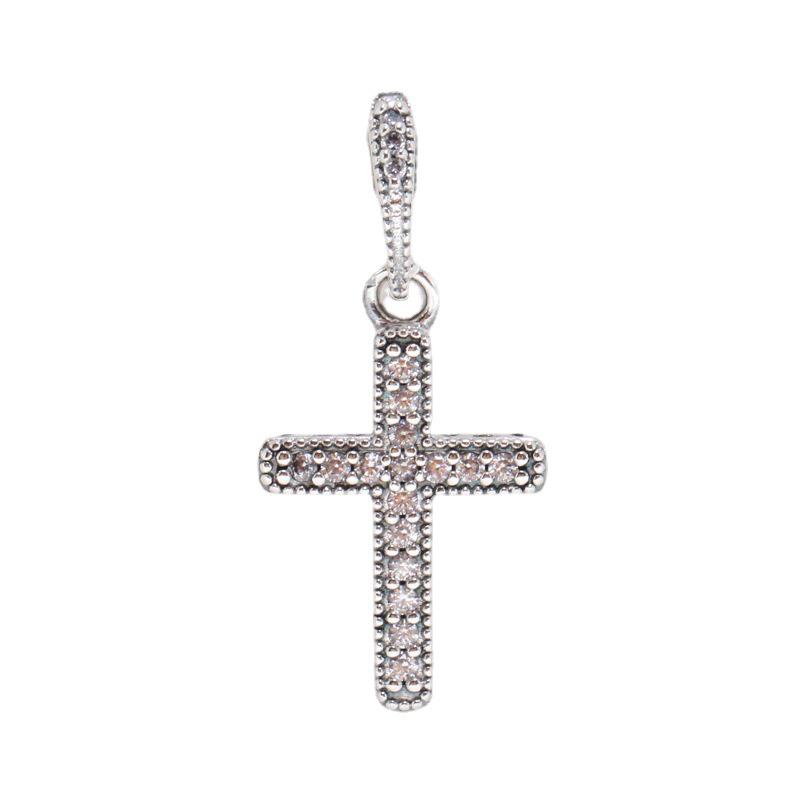 18th Anniversary White Copper Zirconia Cross Pendant Necklace - European & American Style Women s Jewelry серебряный