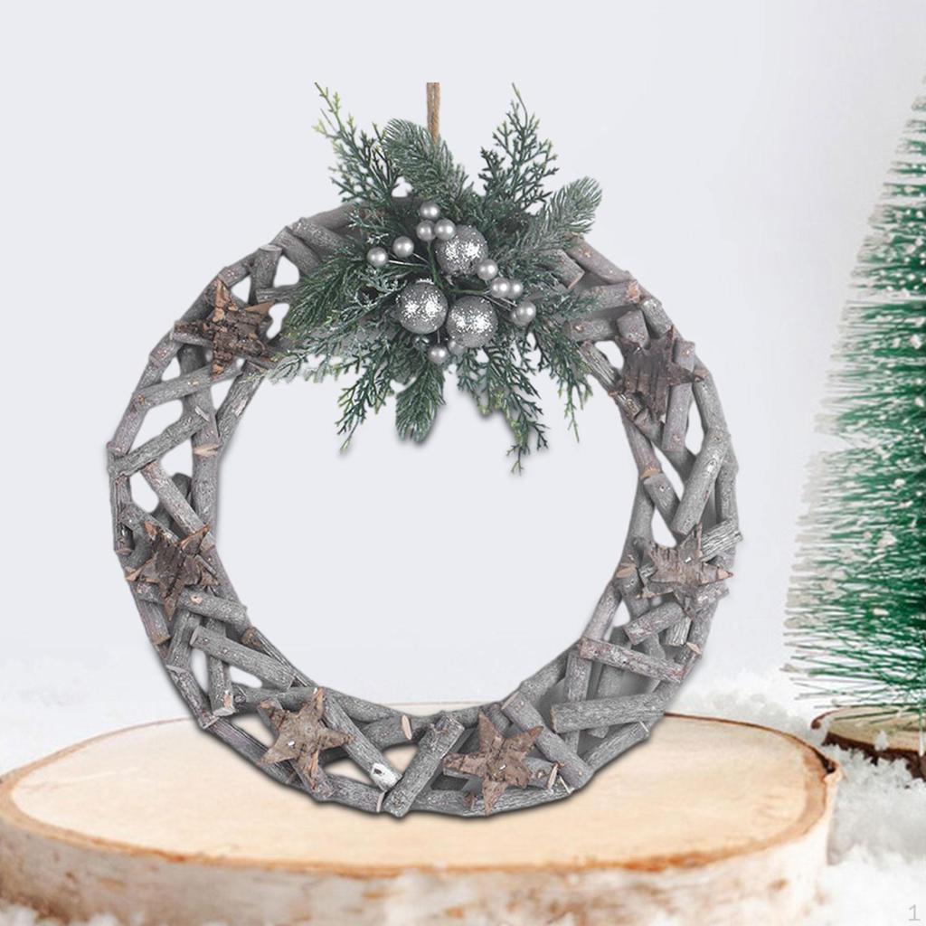 Wooden Christmas Wreath Hanging Ornament Round Home Decor 35cm Xmas Garland for Housewarming Shelf