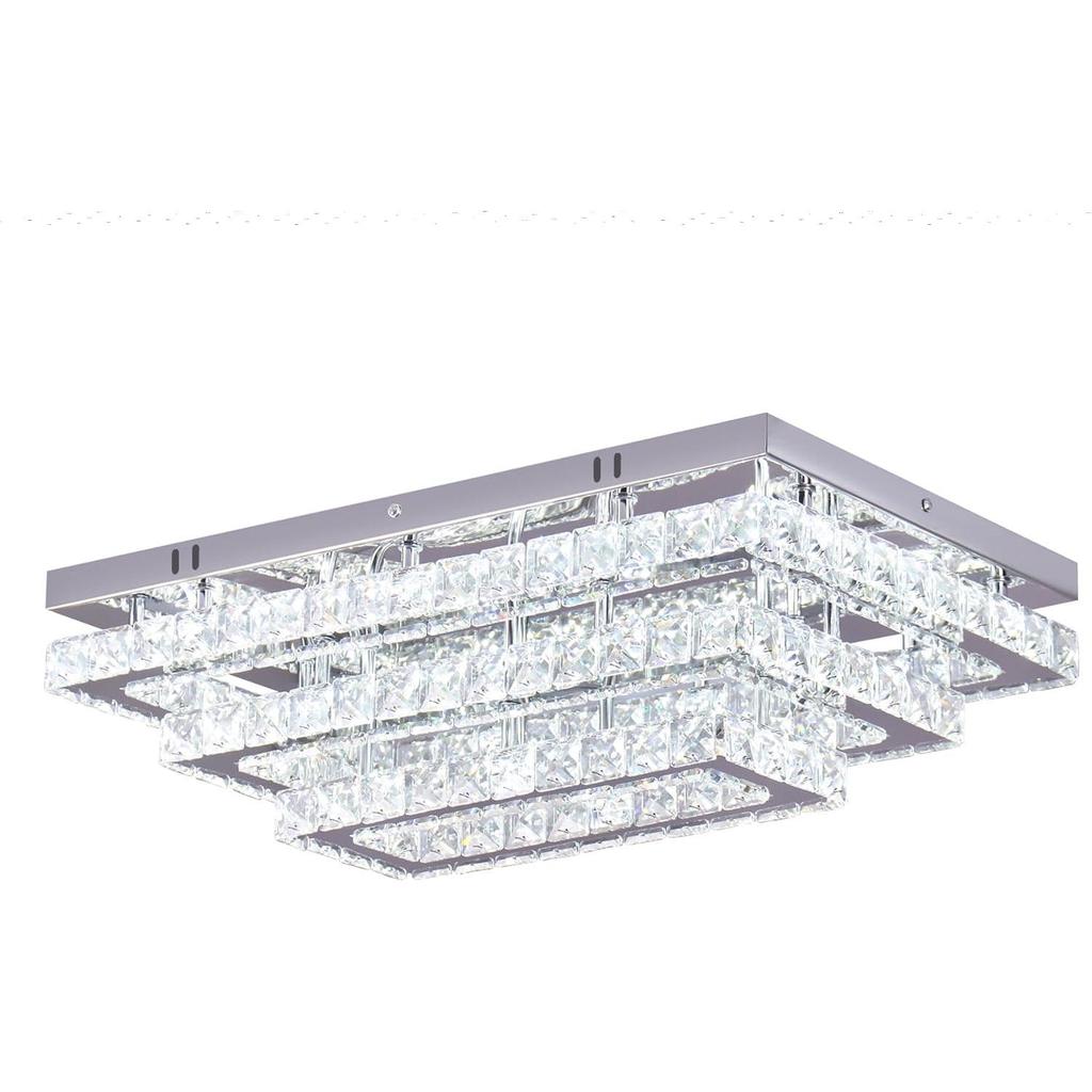 Modern Crystal LED Ceiling Light 50 cm Flush Mount Chandelier 3-Tier Stainless Steel Ceiling Lights 6500K Cool White