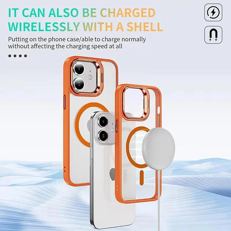 Luxury For Magsafe Magnetic Clear Phone Case For iPhone 17 Air 16 15 14 Plus 13 12 17 Pro Max Stand Glass Lens Protector Cover