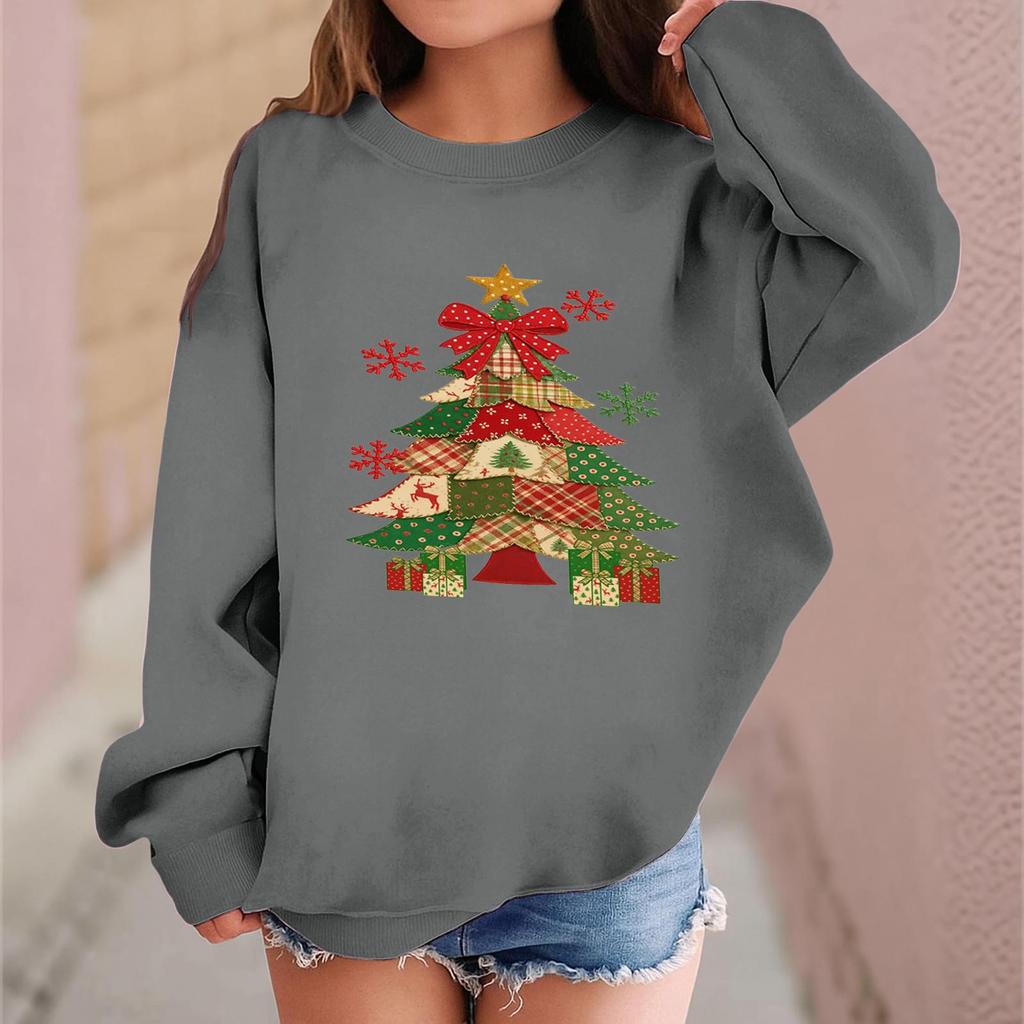 Children's Fashionable Casual Long-sleeved Loose Christmas Print Pullover Sweatshirt