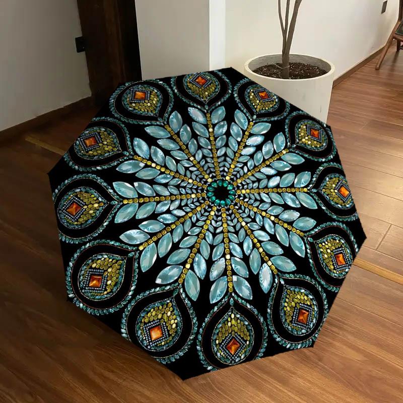

1pc Crystal Mandala Automatic Umbrella Durable Iron Frame & Plastic Handle, Gift for Men & Women, Sturdy Construction yy250905092