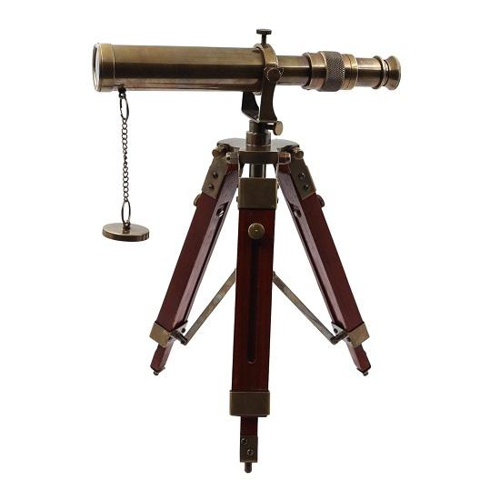 Bronze Telescope with Wooden Tripod