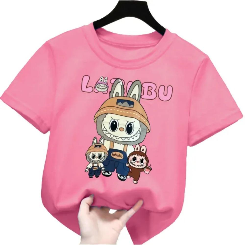 New Labubu Children's T-shirt Miner LABUBU Ugly and Cute Pattern Girl Round Neck Short Sleeve Casual Versatile Clothing