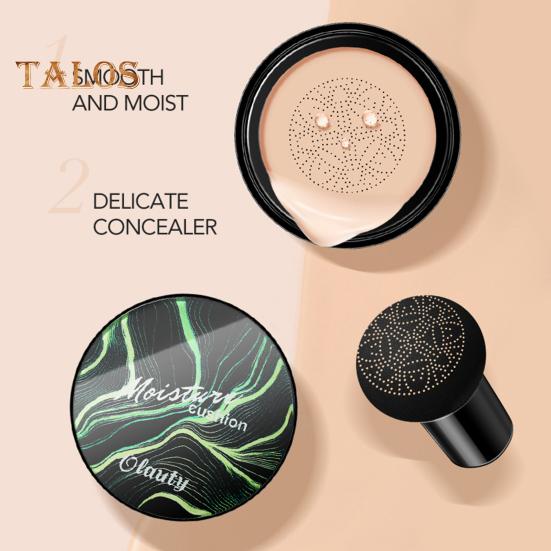 Crème CC avec houppette à poudre de champignon Fond de teint correcteur de couleur à couvrance totale Hydratant Longue durée Contrôle du sébum Anti-cernes léger et naturel