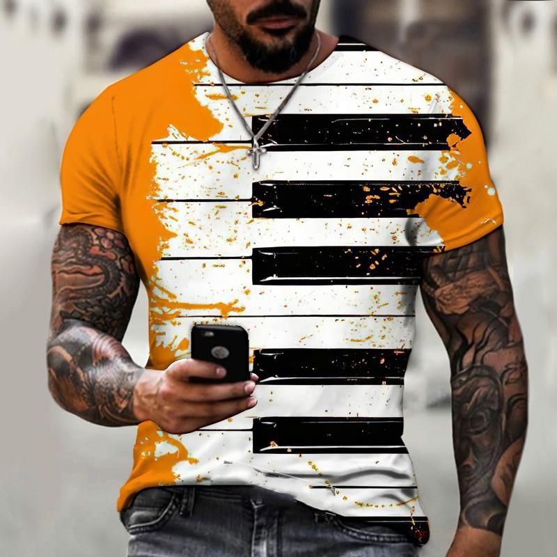 3D Gedrucktes Musik T-Shirt Für Männer Klavier Muster T-Shirts Sommer Lässige Übergroße T-Shirts Rundhals Oberteile Kurzarm Streetwear