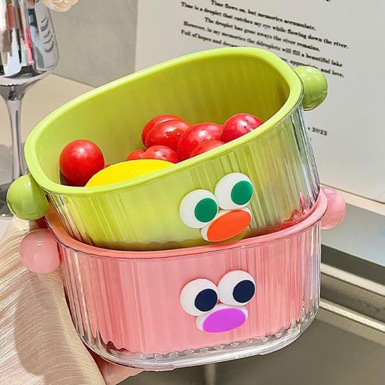 Drain Basket with Handle BPA Free Large Capacity Quick Drying Hollow Design Double Layer 2-in-1 Vegetable Fruit Washing Basket