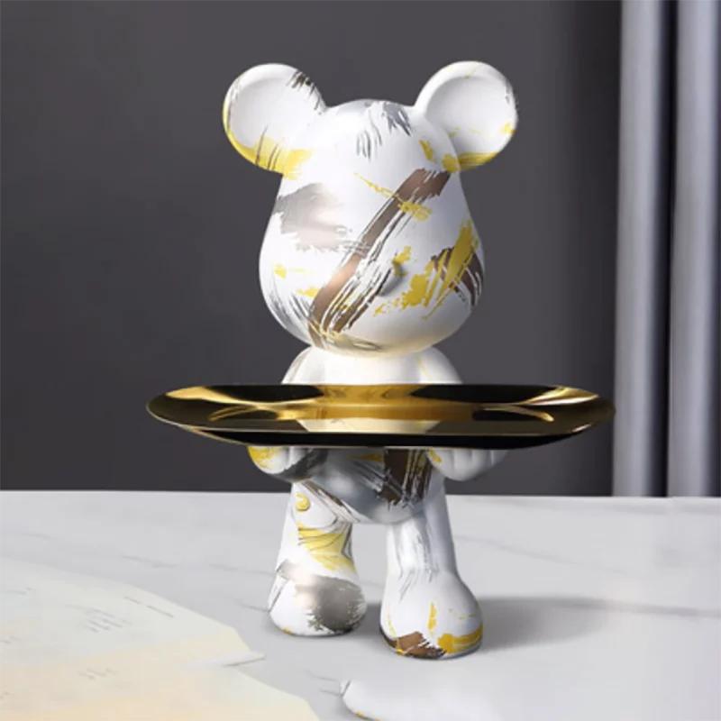 Creative Home Accessories Graffiti Bear Figurine Animal Statue Keys Storage Shelf Modern Room Sculpture Table Decor Statues