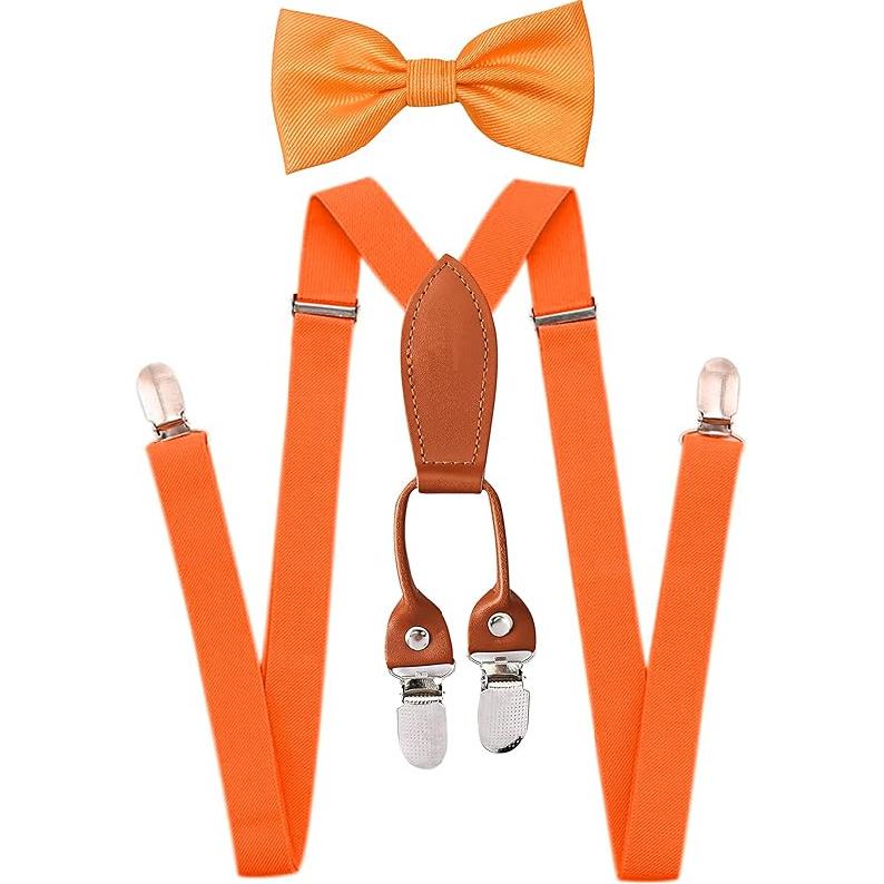 Adjustable Baby Suspenders and Bow Tie Set for Boys, Bowtie and Elastic Suspenders with 4 Strong Metal Clips оранжевый