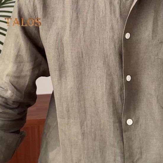 Spring Fall Men Shirt Stand Collar Single-breasted Long Sleeves Buttons Solid Color Cardigan Formal Business Style Office Top