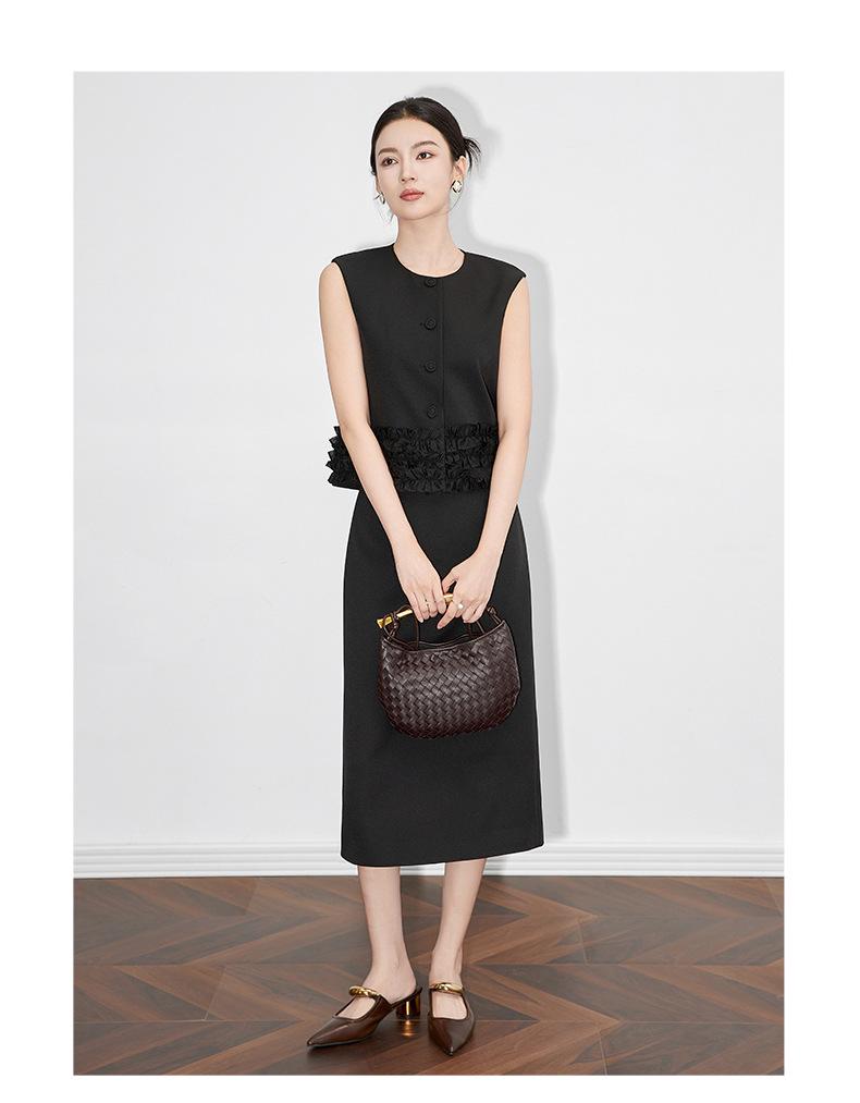 Stunning Fashionable Sleeveless Vest Coat & Midi Skirt Two-Piece Set