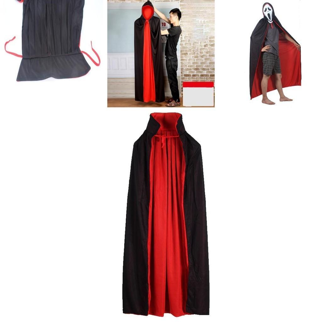Halloween Vampire Cloak Hooded Cape For Adult And Kids Reversible Black And Red Cosplay Costume