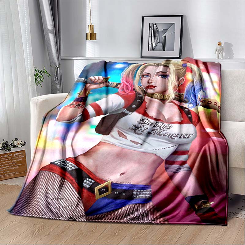 H-Harley-Quinns Movie Character Print Flannel Blanket Cozy Warm Throw Bedroom Sofa Birthday Present Indoor Home Lounge Decor