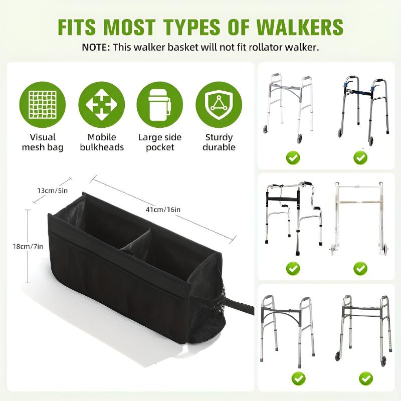 Mobility Walker Tote Bag with Large Storage Folding Design Cup Holder Organizer for Elderly Assistance