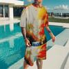 Herren Vintage Fliesenmosaik Patchwork Print Kurzarm T-Shirt und Passende Shorts Zweiteiliges Outfit